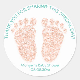 Rose GoldGlitter Feet Baby Shower Favour Gift Than Classic Round Sticker
