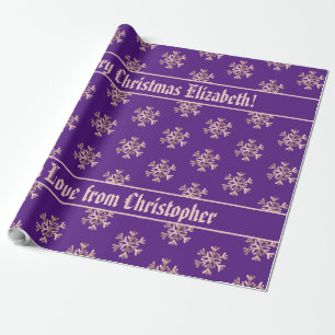 Rose GoldSnowflakes Pattern Christmas Purple Wrapping Paper