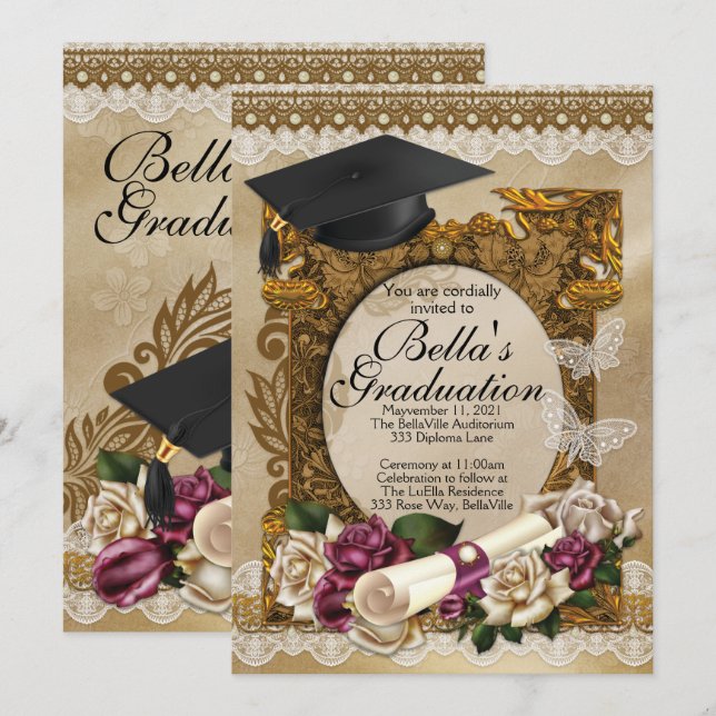 Rose Graduation Invitations (Front/Back)