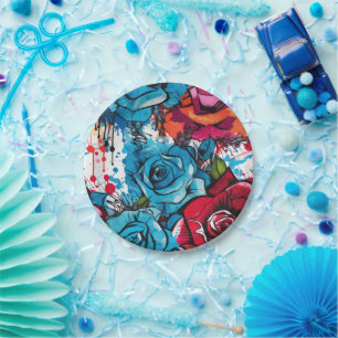 Rose Graffiti Urban Streetwear Paper Plate
