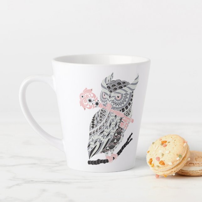 Rose Great Horned Owl Latte Mug (In Situ)