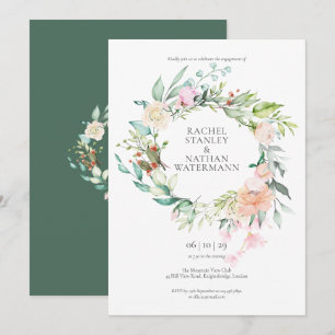 Rose Greenery Watercolour Garland Engagement Party Invitation