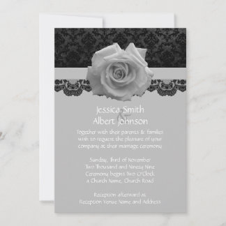 Rose Grey Black Luxury Damask Wedding Invite