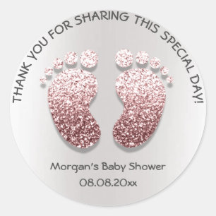 Rose Grey Glitter Feet Baby Shower Favour Thank Yo Classic Round Sticker