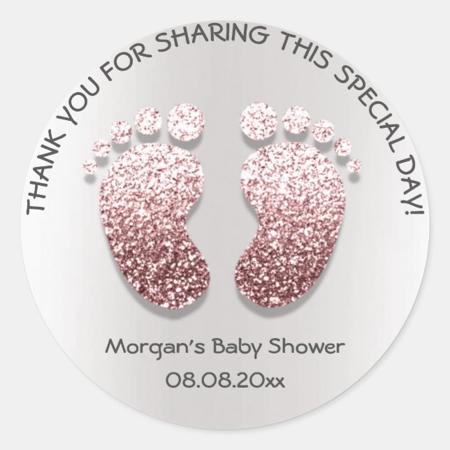 Rose Grey Glitter Feet Baby Shower Favour Thank Yo Classic Round Sticker (Front)