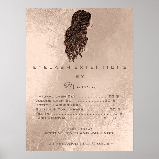 Rose Hairdresser Makeup Eyes Lashes Price LIST Poster (Front)