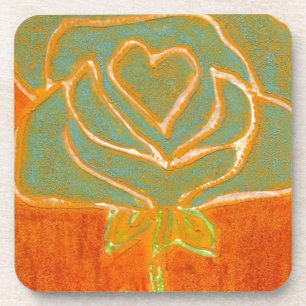 "Rose Heart #4" Floral Coaster Set