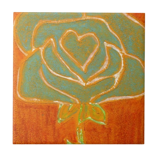 "Rose Heart #4" Kitchen Garden Ceramic Tile (Front)