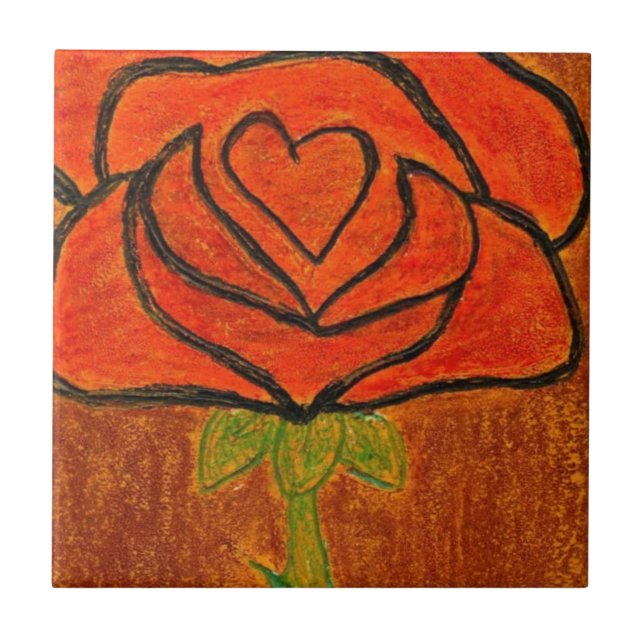 "Rose Heart #6" Kitchen Garden Ceramic Tile (Front)