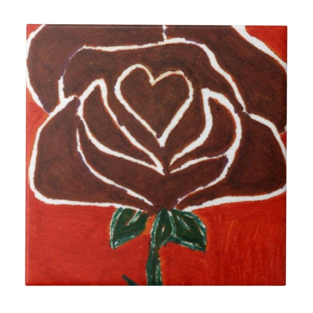 "Rose Heart #7" Kitchen Garden Ceramic Tile (Front)