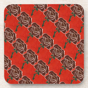 "Rose Heart #7 Tiled Pattern" Floral Coaster Set