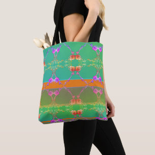 Rose Heart Apricot teal and Moss Tote Bag