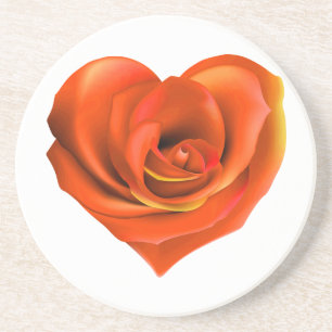 Rose Heart Bright Orange Coaster