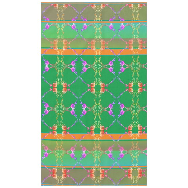 Rose Heart Fabergè-like Apricot & Green Tablecloth (Front)