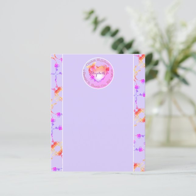 Rose Heart Pink and Grey Personal Sationery (Standing Front)