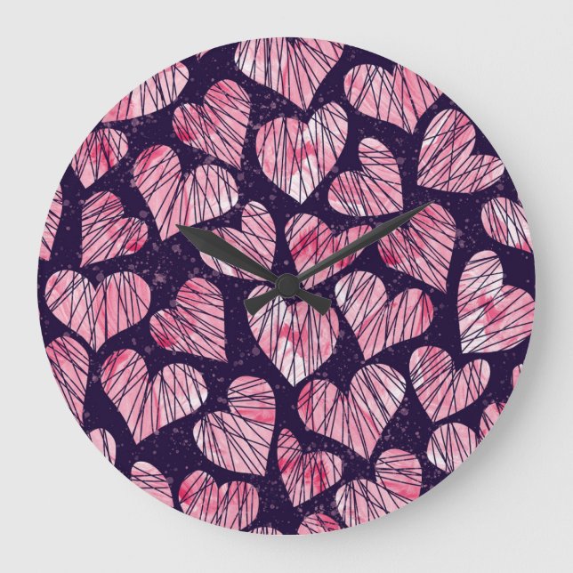 Rose heart: watercolor seamless pattern. large clock (Front)
