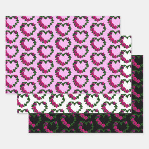 Rose Heart Wreaths Collection Wrapping Paper Sheet