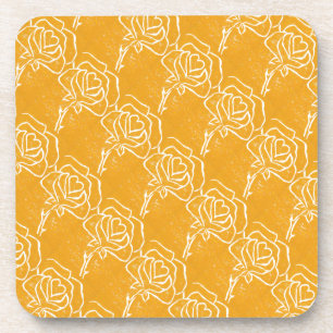 "Rose Heart Yellow Tiled Image" Floral Coaster Set