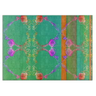 Rose Hearts Apricot & Green Cutting Board