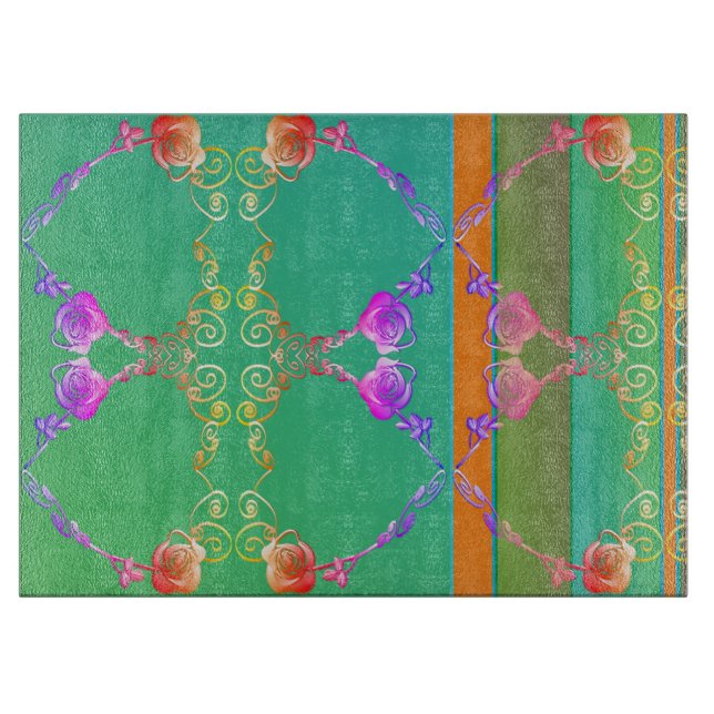 Rose Hearts Apricot & Green Cutting Board (Front)