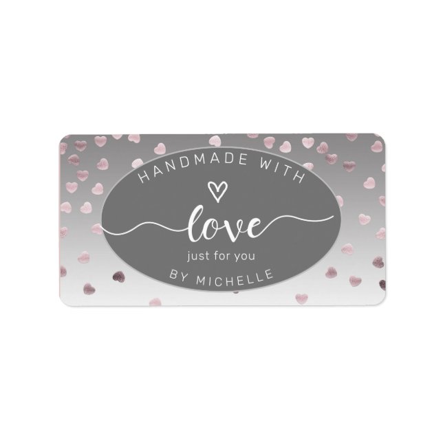 rose hearts handmade with love monogram square label (Front)