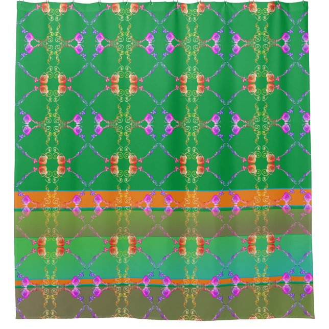 Rose Hearts on Apricot and Green Shower Curtain (Front)