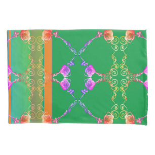 Rose Hearts on Apricot & Green  Pillowcase