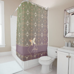 Rose Hearts on Plum Moss Shower Curtain