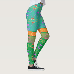 Rose Hearts on Teal and Apricot  Leggings