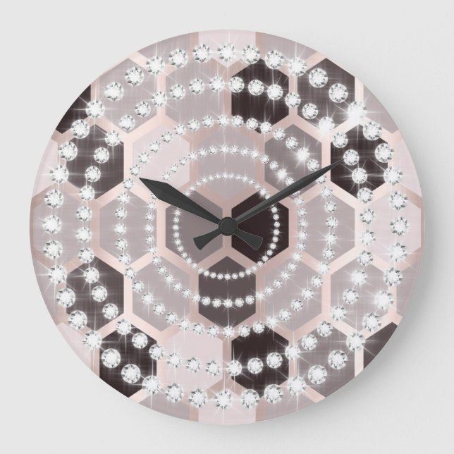 Rose Hexagone Gray Silver Diamond Infinity Circles Large Clock (Front)