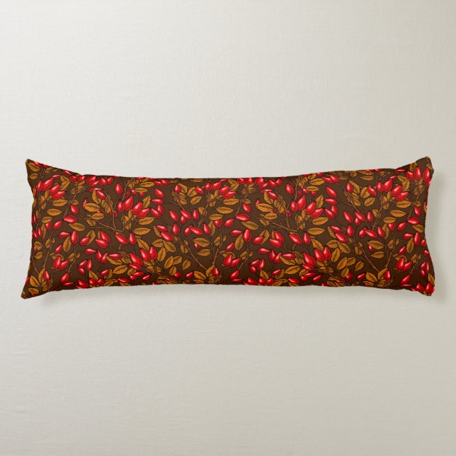 Rose hips, brown and red body cushion (Front)