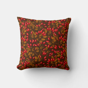 Rose hips, brown and red cushion