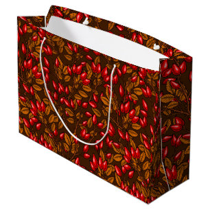Rose hips, brown and red large gift bag
