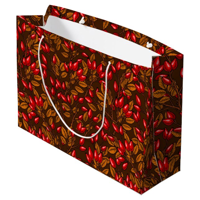 Rose hips, brown and red large gift bag (Back Angled)