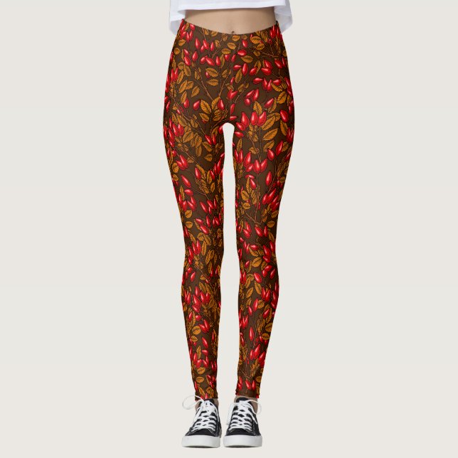 Rose hips, brown and red leggings (Front)