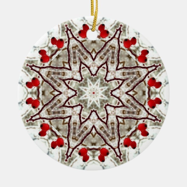 Rose hips on ice ceramic tree decoration (Front)