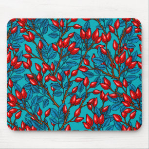 Rose hips, red and blue mouse mat