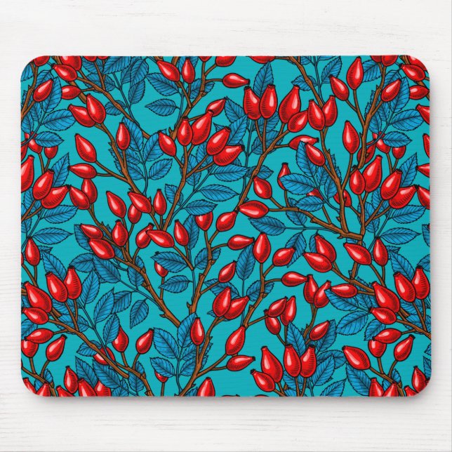 Rose hips, red and blue mouse mat (Front)