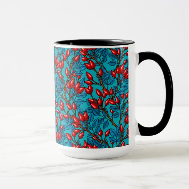 Rose hips, red and blue mug (Right)