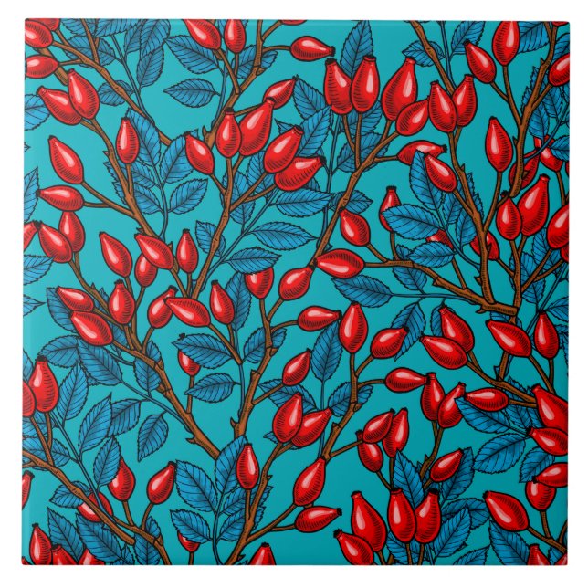 Rose hips, red and blue tile (Front)