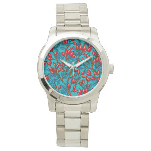 Rose hips, red and blue watch
