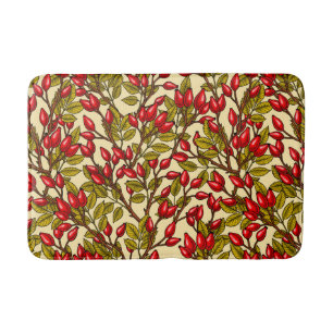 Rose hips, red, green, yellow bath mat
