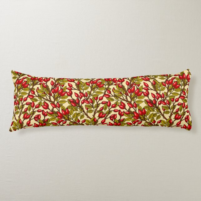 Rose hips, red, green, yellow body cushion (Front)
