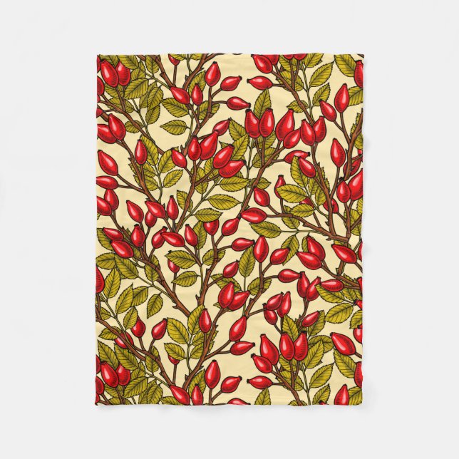 Rose hips, red, green, yellow fleece blanket (Front)