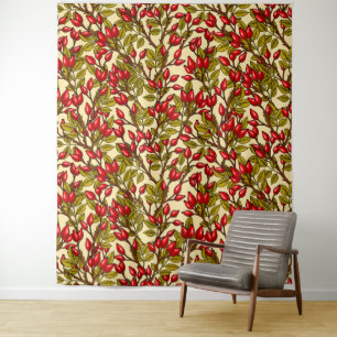 Rose hips, red, green, yellow tapestry