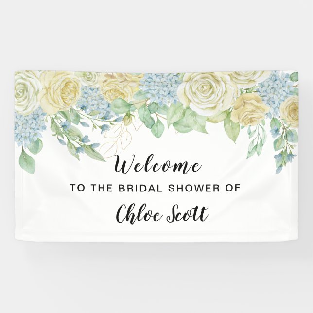 Rose Hydrangea Floral Bridal Shower Welcome Banner (Horizontal)