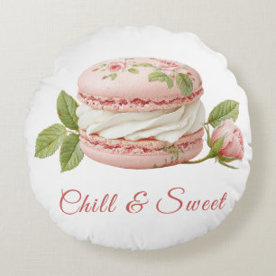 Rose Ice Cream Sandwich Day Watercolor Round Cushion