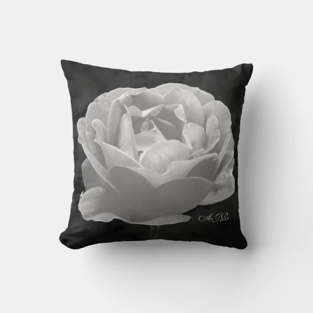 Rose In Black And White - Monogram Cushion (Front)