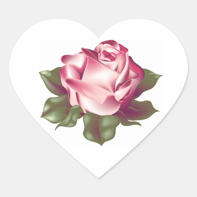Rose in Full Bloom Wedding Hearts Heart Sticker (Front)