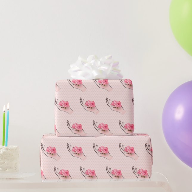 Rose In Hand On Hearts Wrapping Paper (Party Gifts)